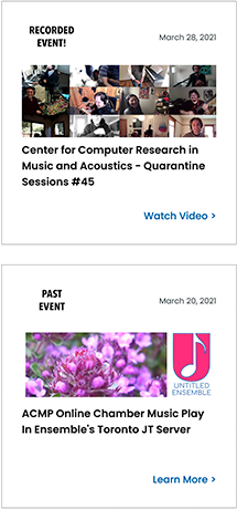 Performance panels examples to promote the Performances web page