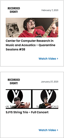Performance panels examples to promote the Performances web page