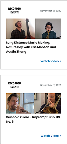 Performance panels examples to promote the Performances web page